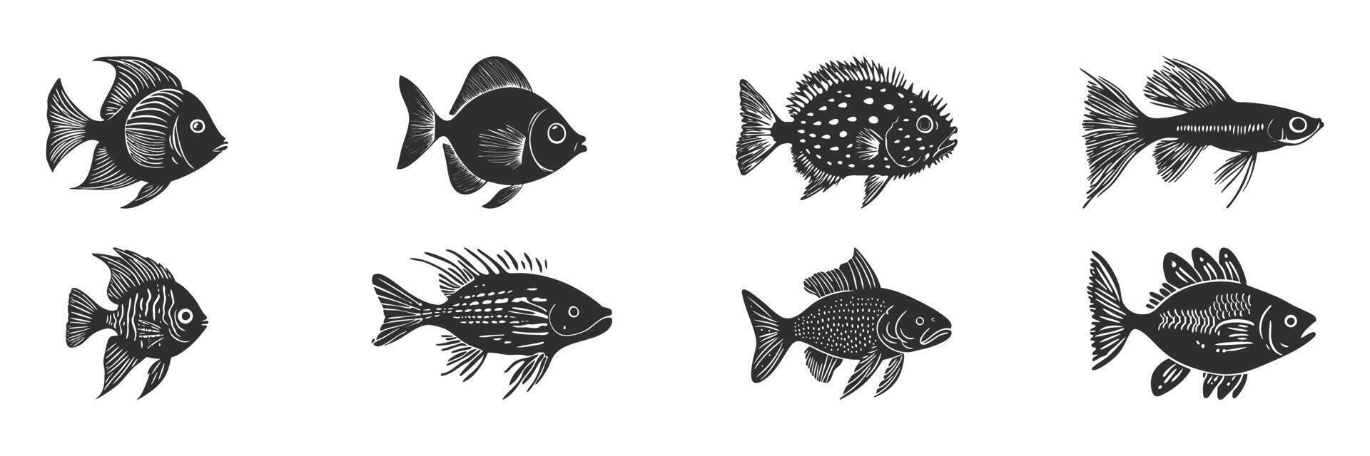 Fish Silhouette Set. Diverse Marine Life Illustrations For Design Projects. Isolated Illustration Collection vector