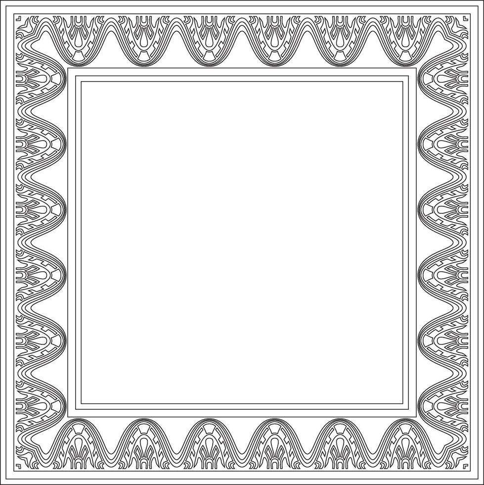 square Assyrian black outline ornament. Rectangle, border, frame of Mesopatamia vector
