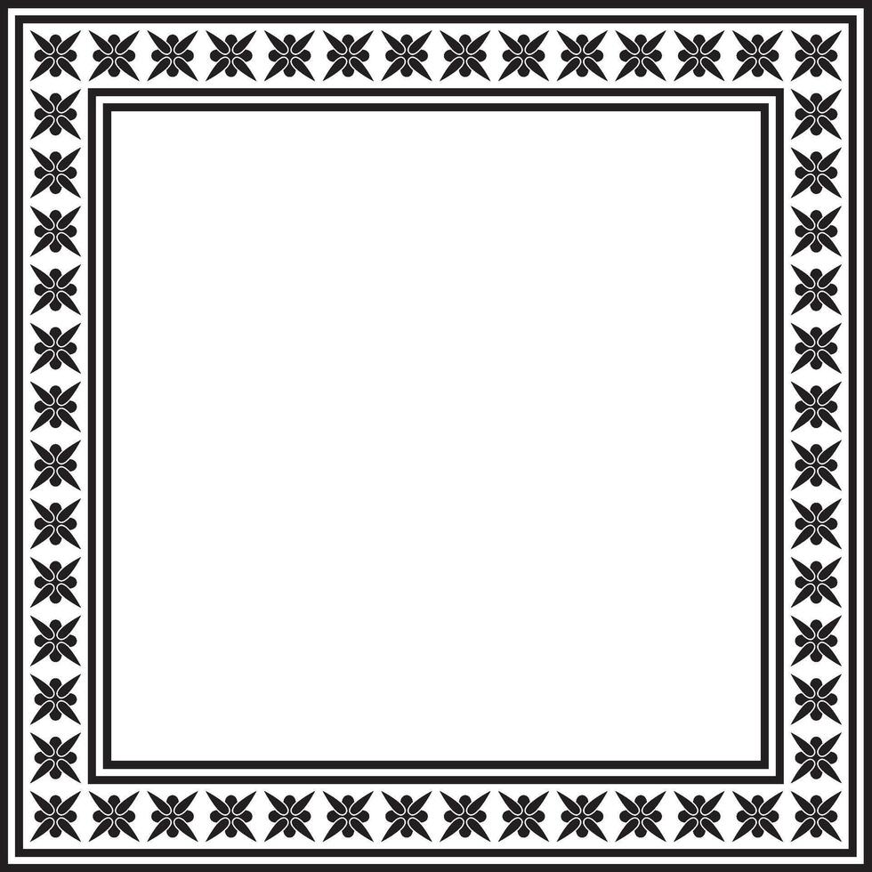 black monochrome square stencil classic byzantine ornament. Rectangle, border, Ancient Greece, Eastern Roman Empire frame. Decoration of Russian Church vector