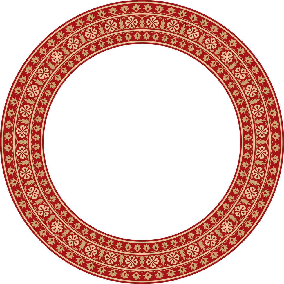 gold with red round Turkish national ornament. Ottoman border, frame. Ethnic floral circle, ring, Seljuk Turks pattern. Decoration of Sultan's palaces. vector