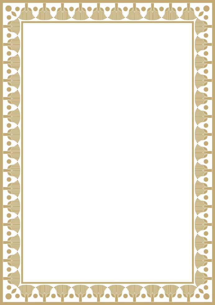 golden square Egyptian ornament.Rectangle, frame, ancient Egypt. Pattern of lotus flower vector