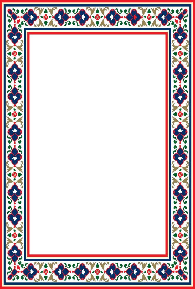 colored square Turkish national ornament. Ottoman border, frame. Ethnic floral rectangle, Seljuk Turks pattern. Decor of Sultan's palace vector