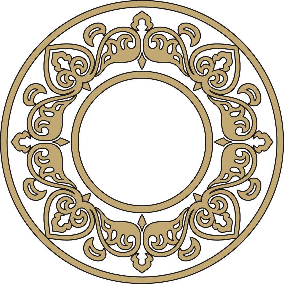 round gold and black ancient Russian ornament. Slavic frame. Circle, ring vector