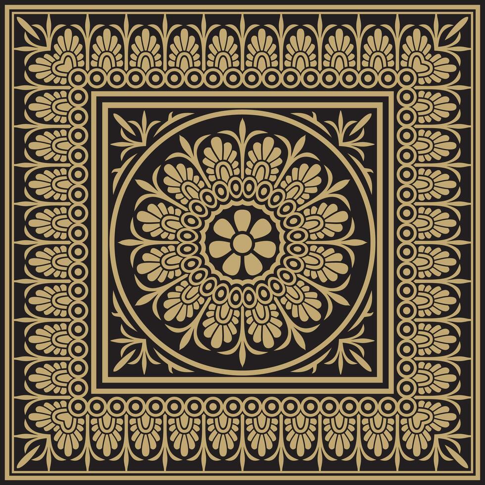 gold and black classic Greek square ornament. Rectangle of Ancient Greece and Roman Empire. Byzantine painting of walls, floors and ceilings. Decoration of palaces. vector
