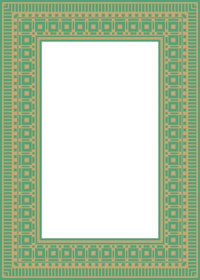 square Assyrian gold with green ornament. Rectangle, border, frame of Mesopatamia. vector