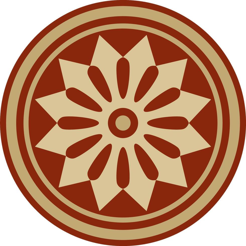 round Assyrian gold with red ornament. Circle, border, frame of Mesopatamia. vector
