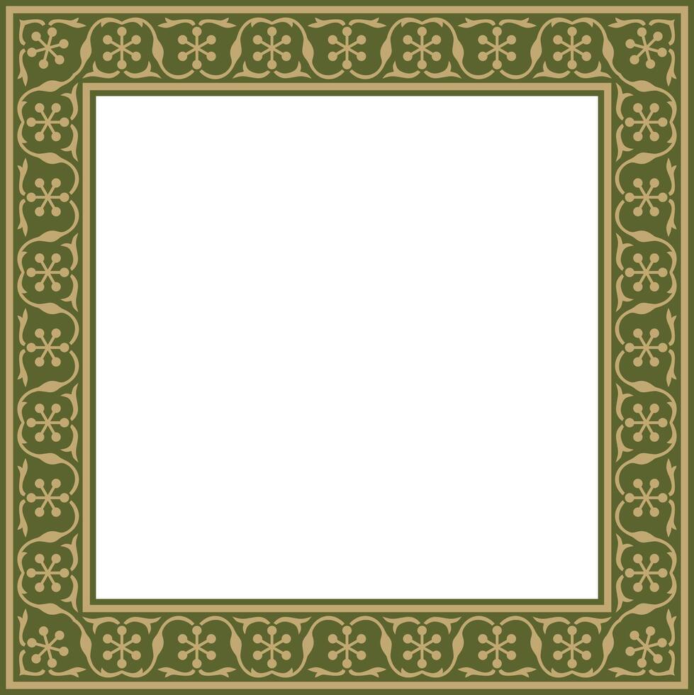 square gold with green national Persian ornament. Rectangle, frame, border, ethnic pattern of peoples of Iran, Tajikistan vector