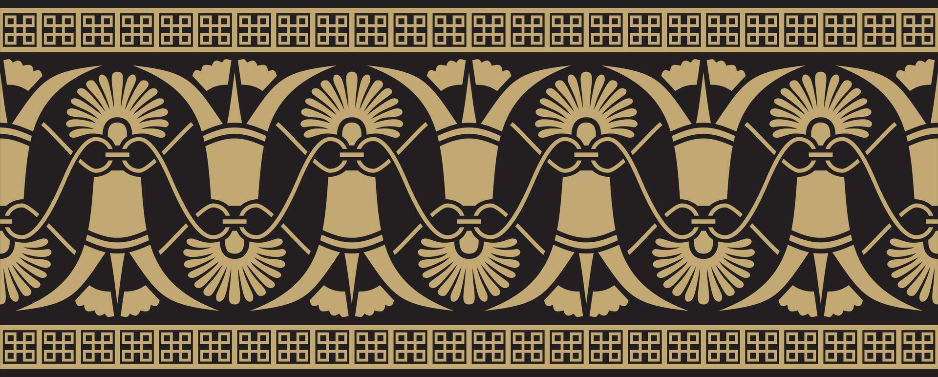 gold and black classic seamless european national ornament. Ethnic pattern of the Romanesque peoples. Border, frame of ancient greece, roman empire. vector