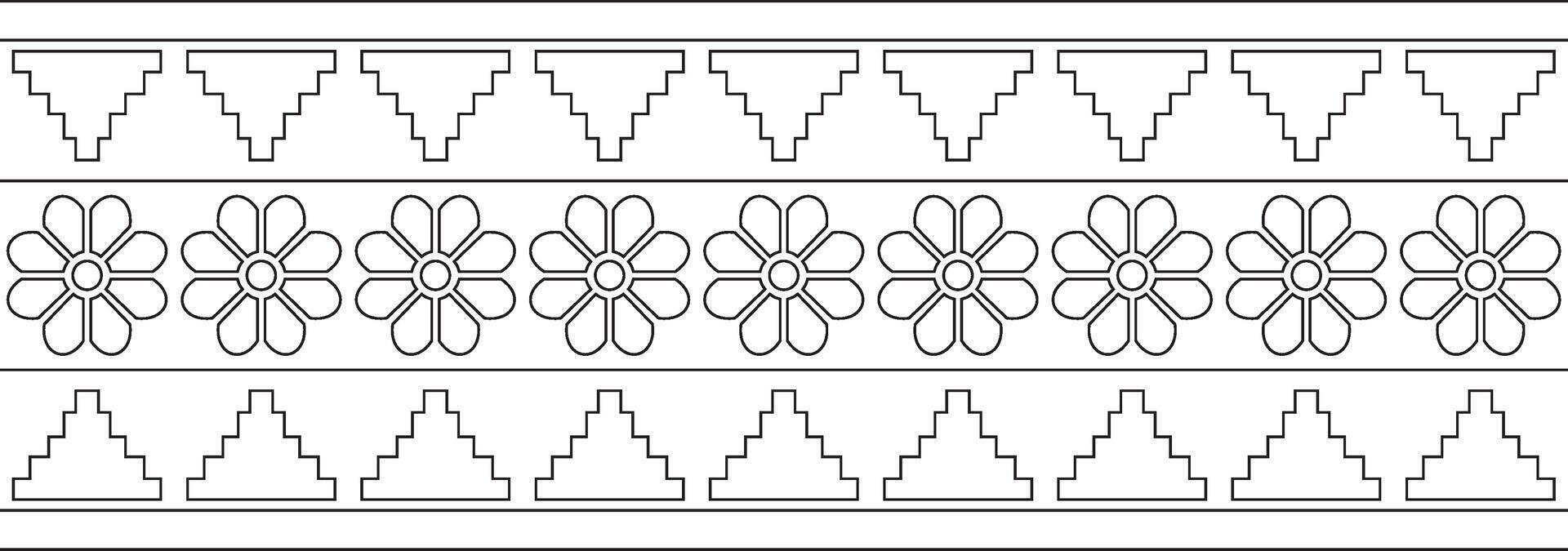 endless Assyrian black outline ornament. Seamless border, Mesopatamia frame. Pattern of ancient East. vector