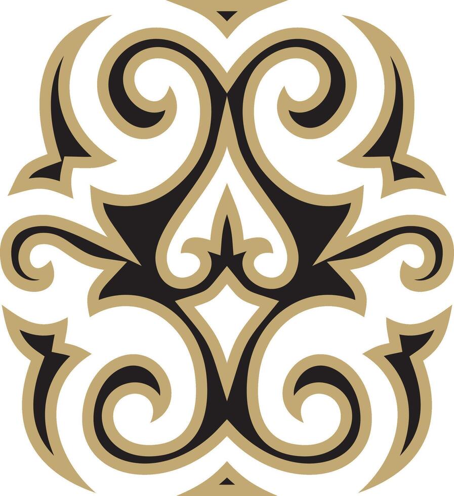 golden and black Kazakh national ornament. Ethnic pattern of peoples of Great Steppe, vector