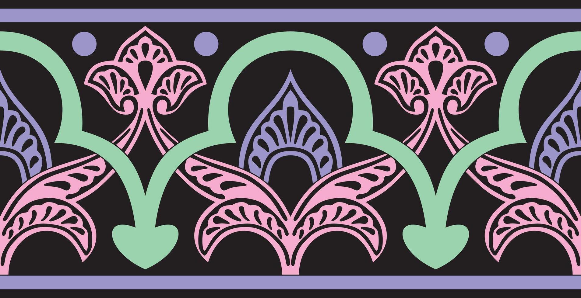 color seamless oriental national ornament. Endless ethnic floral border, arab frame vector