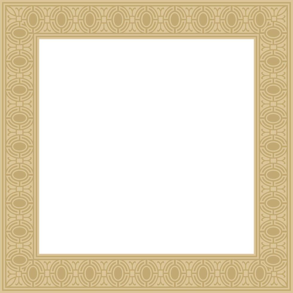square european gold ornament. Rectangular pattern, circle, ring of the Middle Ages. Revival border. Decoration of palace and church vector