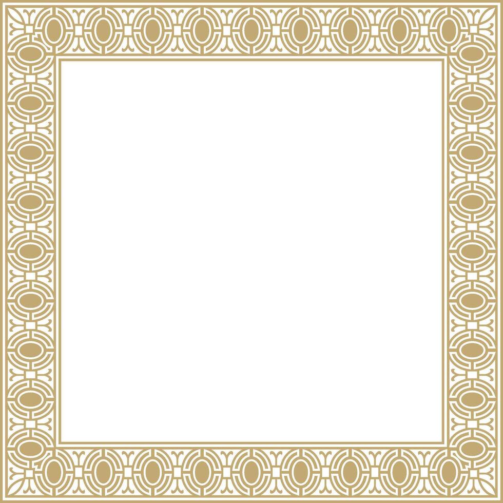 square european gold ornament. Rectangular pattern, circle, ring of the Middle Ages. Revival border. Decorations of palace and churches. vector