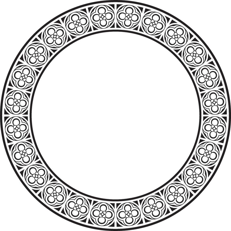 black monochrome round gothic ornament. Medieval European silhouette, circle, ring, border. Classic pattern of the German, Angles, Saxons, Franks. vector