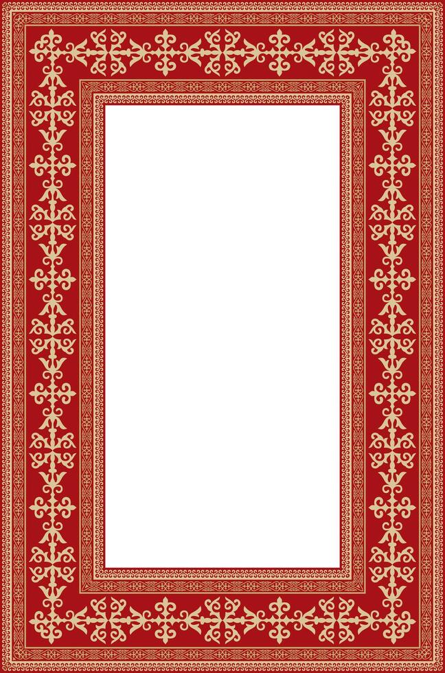 gold with red square Kazakh national ornament. Ethnic pattern of Great Steppe vector