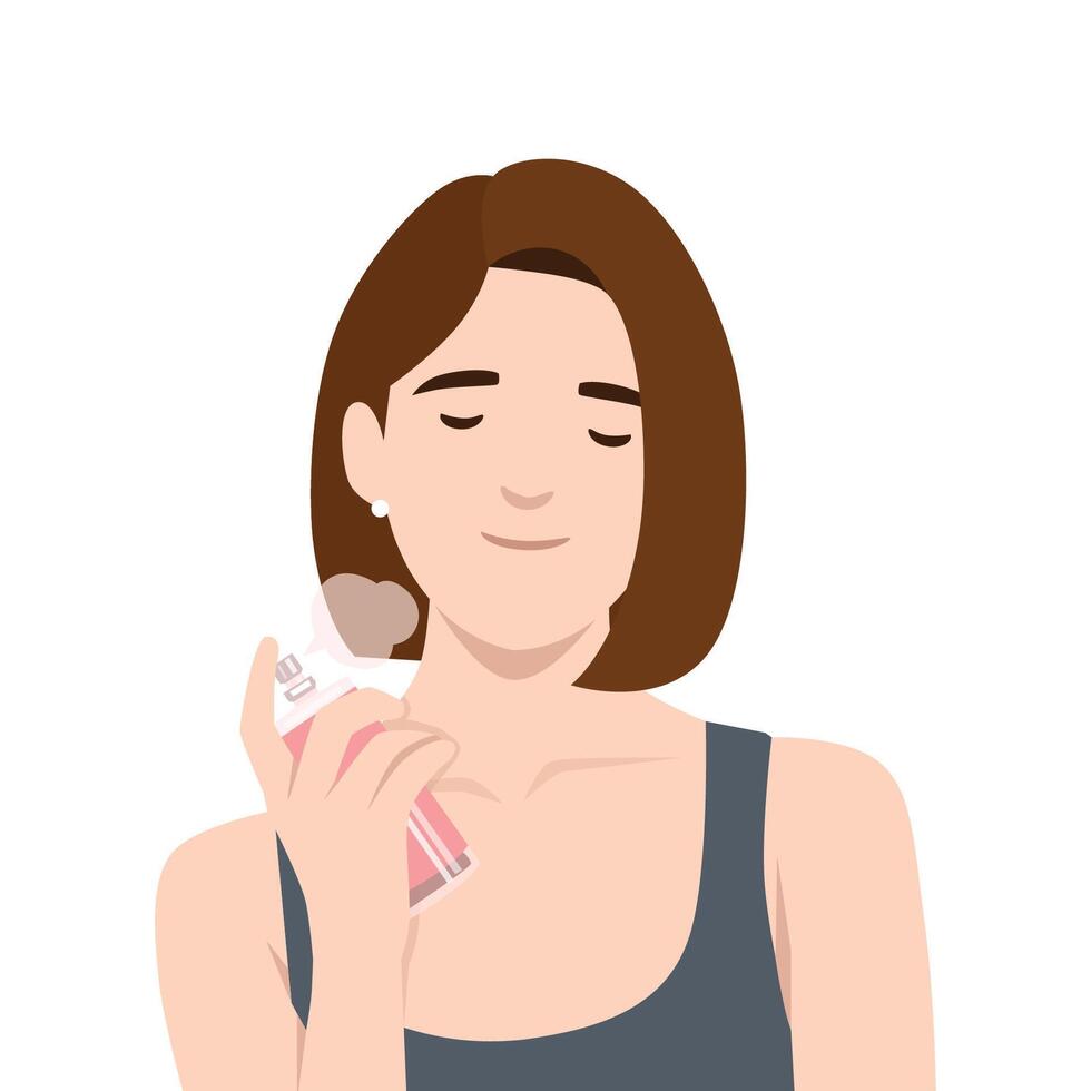 Woman Enjoying the Scent of Perfume. vector