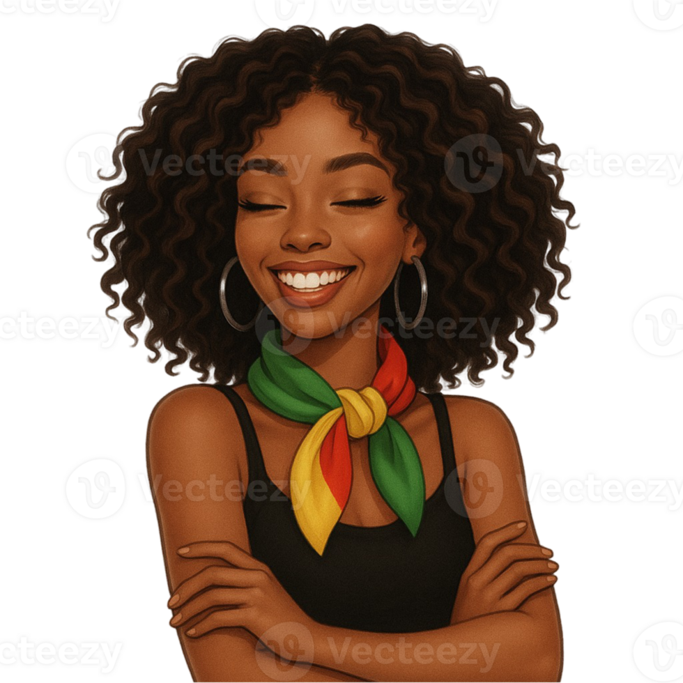 A smiling black woman with a colorful scarf png