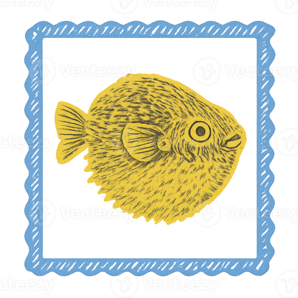 A puffer fish in a blue frame png