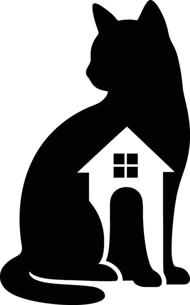 Cat Silhouette with House Pet Logo Concept, Home and Pet Care Illustration vector