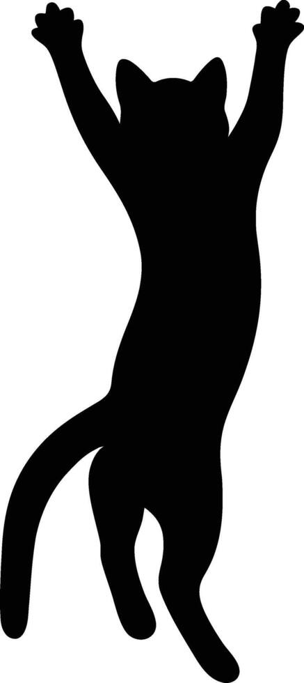 Playful Cat Reaching Up Silhouette Art, Cute Standing Cat Design vector