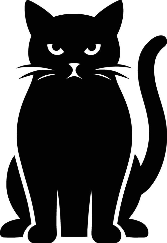 Angry Black Cat Silhouette Icon, Fierce Feline Illustration for Halloween or Warning vector