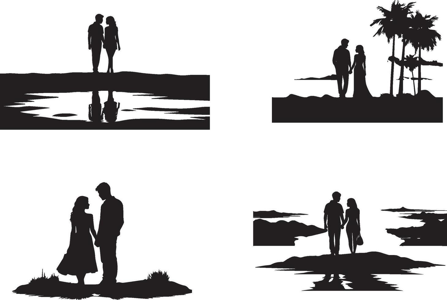 Honeymoon Couple Silhouette Set vector