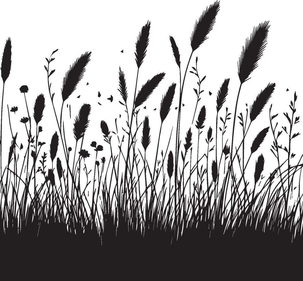 Silhouette of Grass and Wildflowers vector