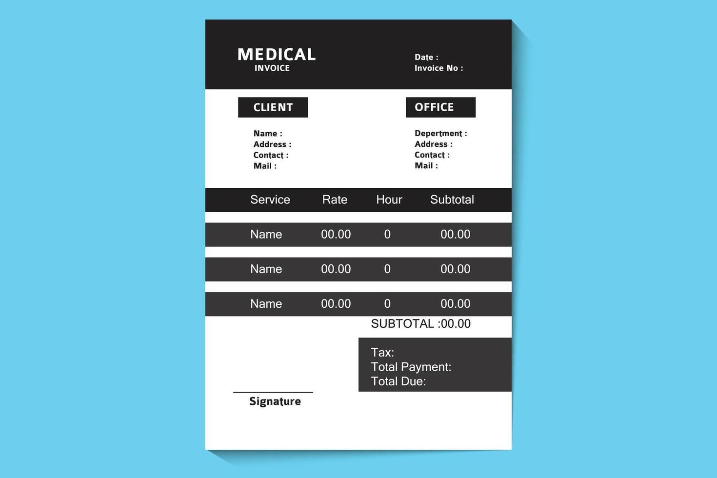 Medical Invoice Template for Client Billing vector