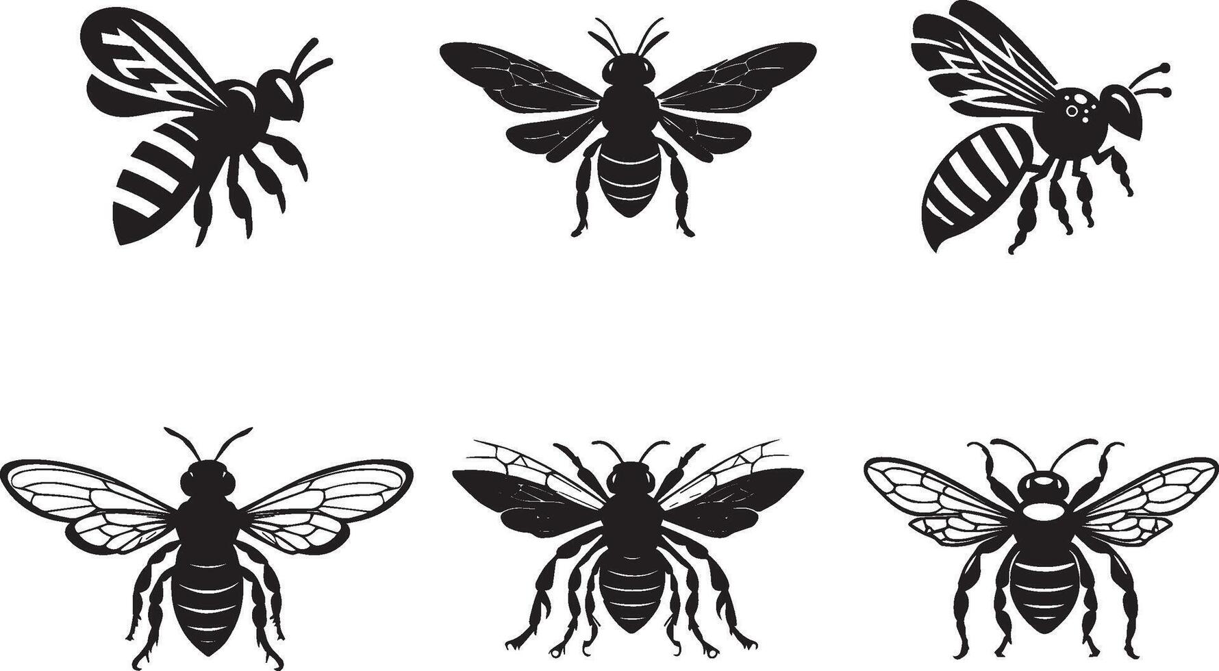 Various Silhouettes of Bees in Flight and Resting Positions vector