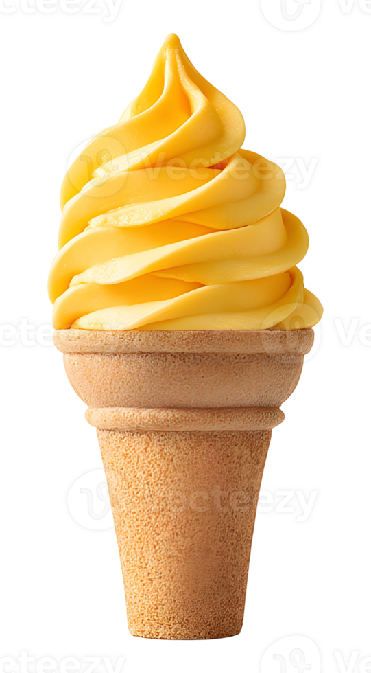 Delicious yellow soft serve ice cream in a cone ready to be enjoyed on a sunny day png