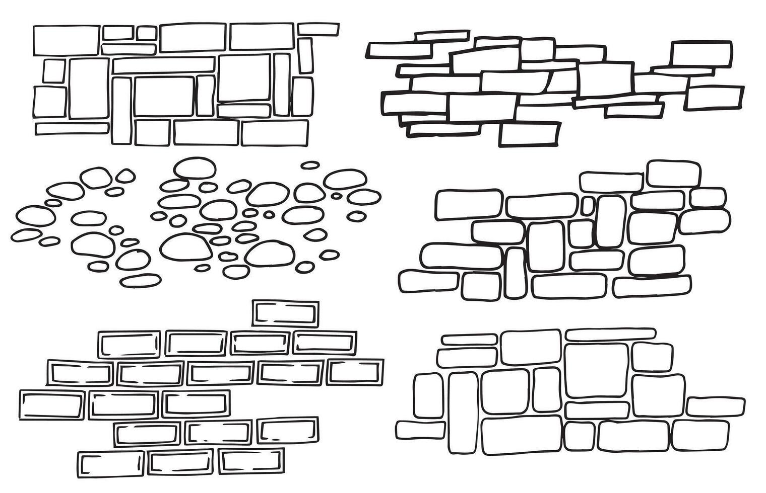 texture pack. brick and stone wall, hand drawn in doodle style. vector