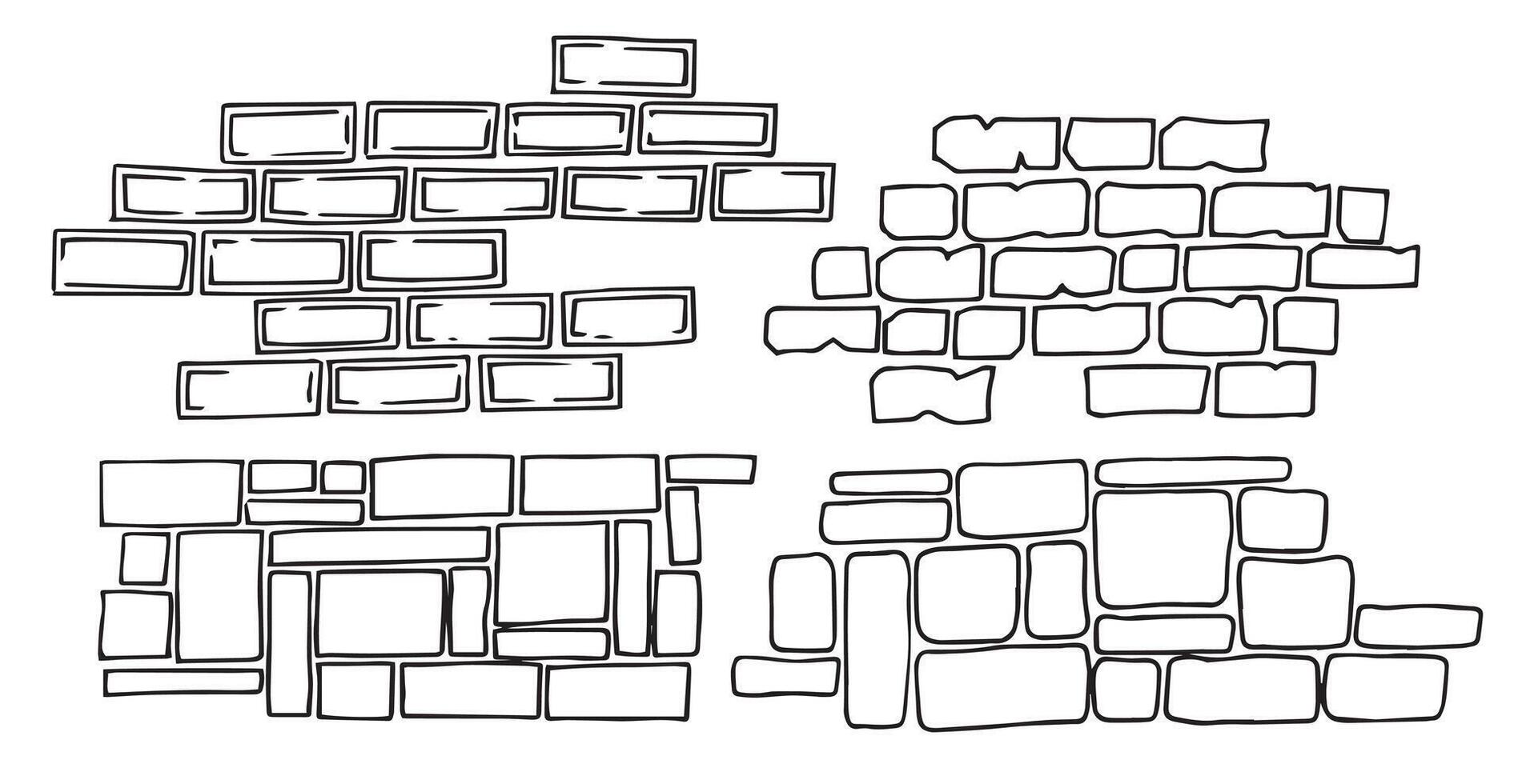 texture pack. brick and stone walls, hand drawn in doodle style. vector