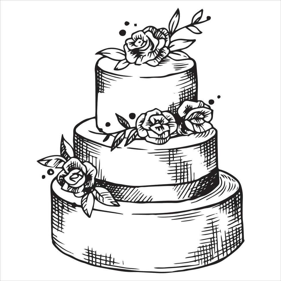 wedding cake, illustration in sketch style vector