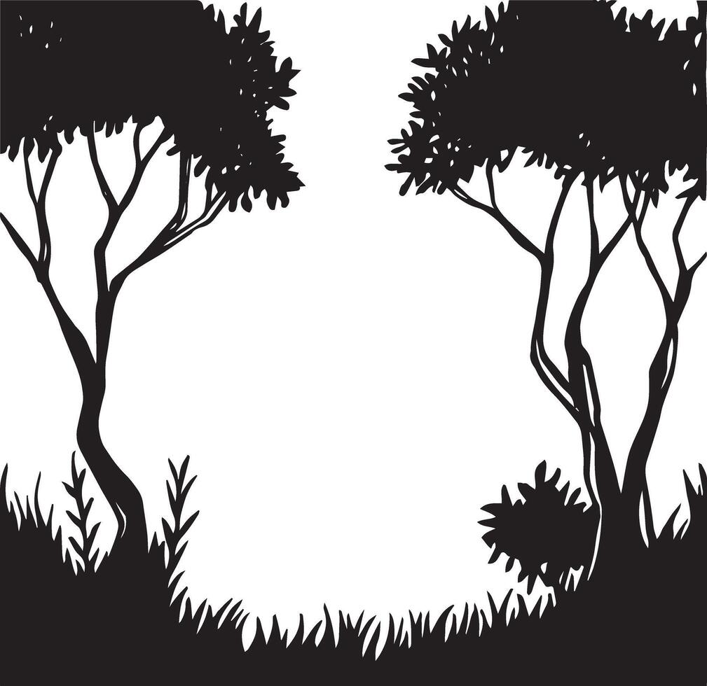 black and white magic forest frame. silhouette of a fabulous, magical forest. design for halloween vector