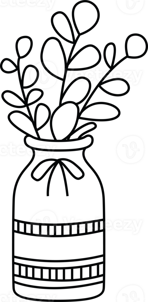 Floral Vase with Leaves and Knitted Cozy png