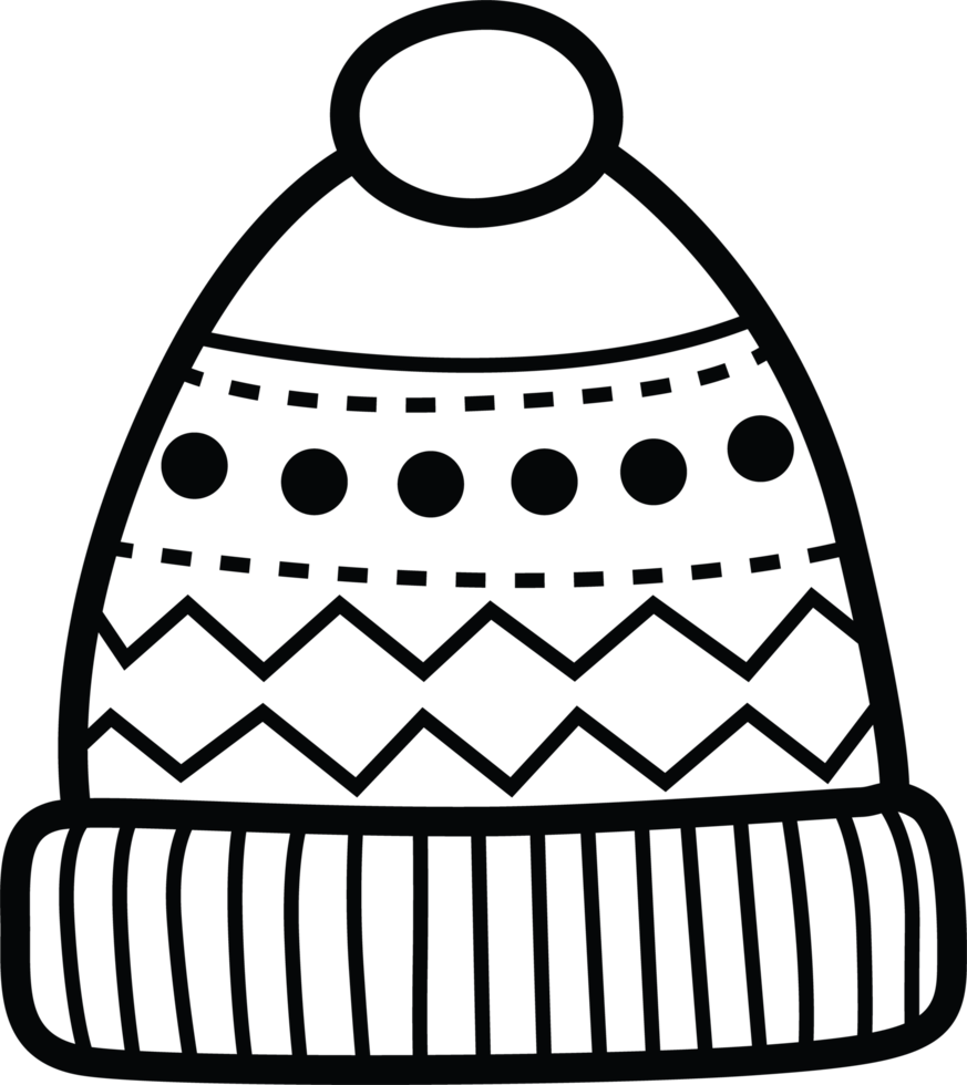Knitted Winter Hat with Festive Pattern and Pom-Pom png
