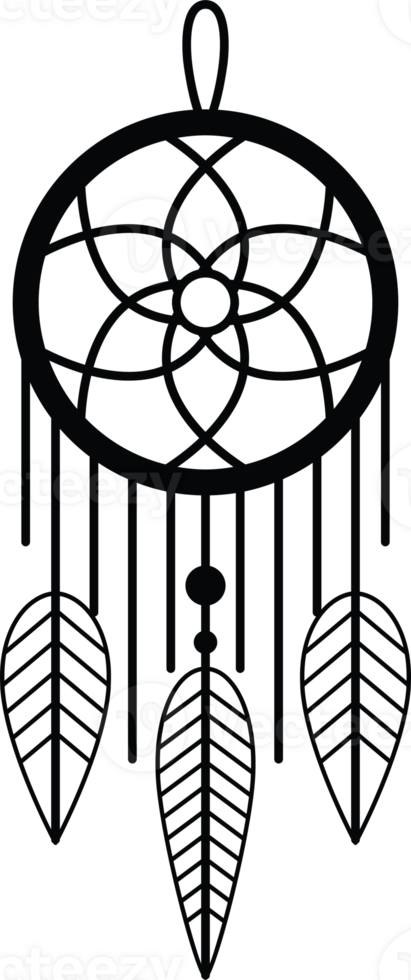 Dreamcatcher with Geometric Web and Three Feathers png