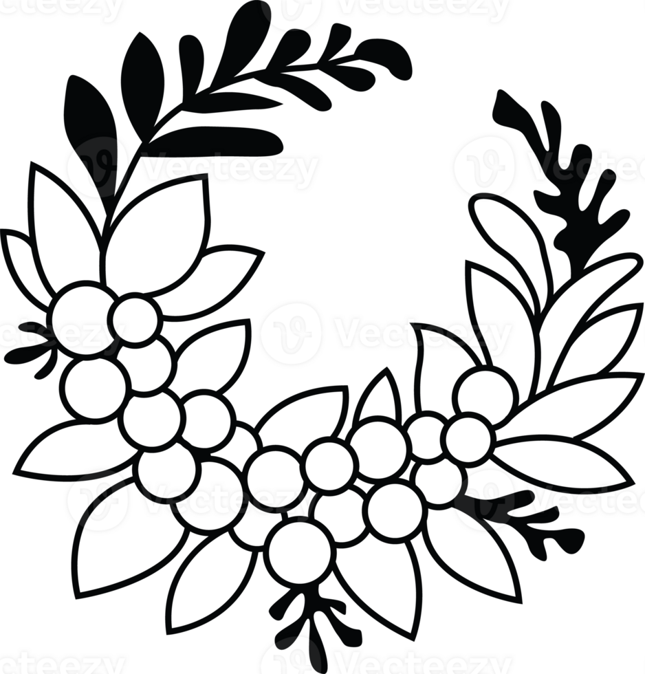 Christmas Wreath with Floral and Leafy Elements png