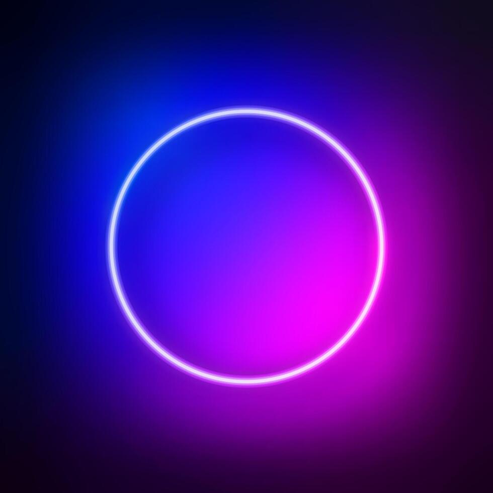 Bright futuristic blue and pink background with neon circle shape. Abstract illustration. vector