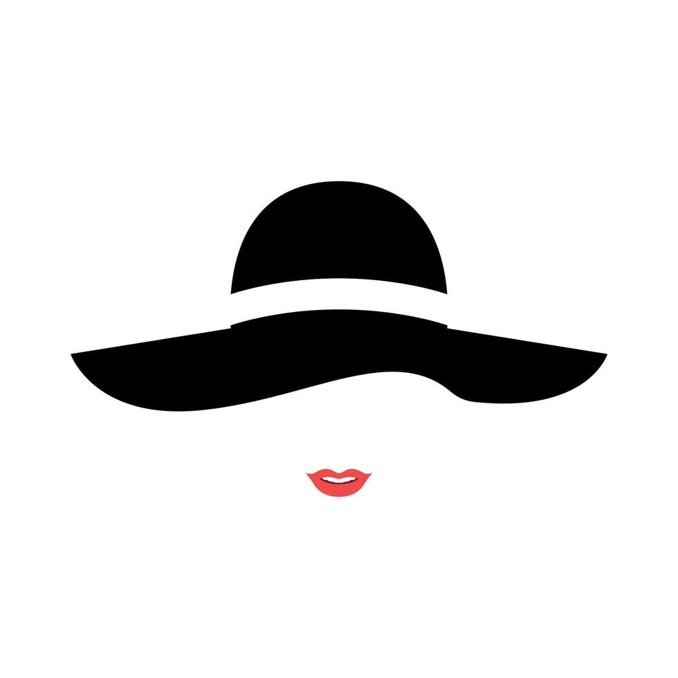 Woman in large summer hat with white ribbon. vector