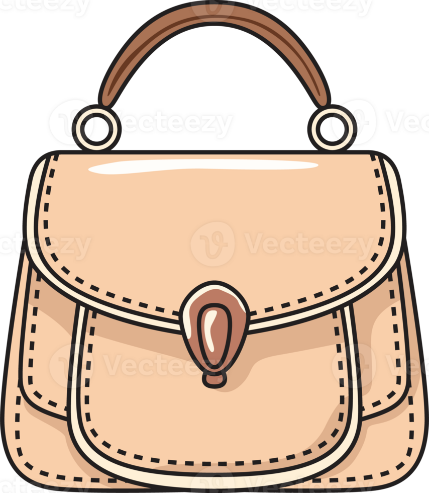 Elegant beige handbag with brown top handle and stitching details, perfect for fashion, accessories, and stylish design projects. png