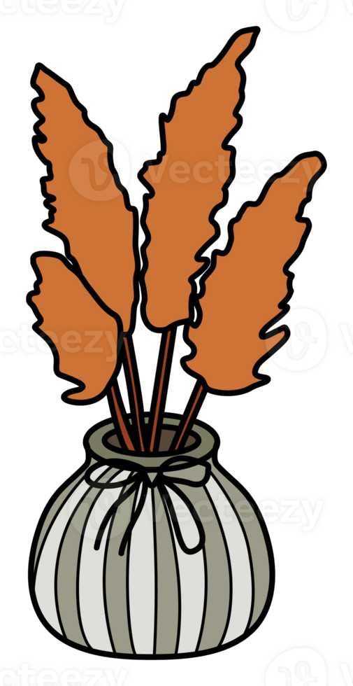 Simple hand-drawn illustration of dried pampas grass in a decorative vase. Perfect for boho, home decor, floral, and autumn-themed designs. png