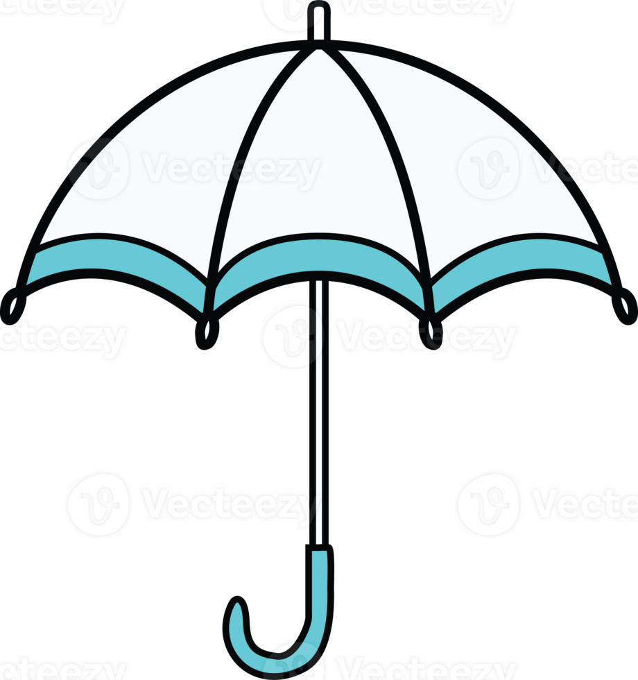 Simple hand-drawn blue and white umbrella illustration. Perfect for weather, rain, seasonal, or travel design projects and digital sticker collections. png