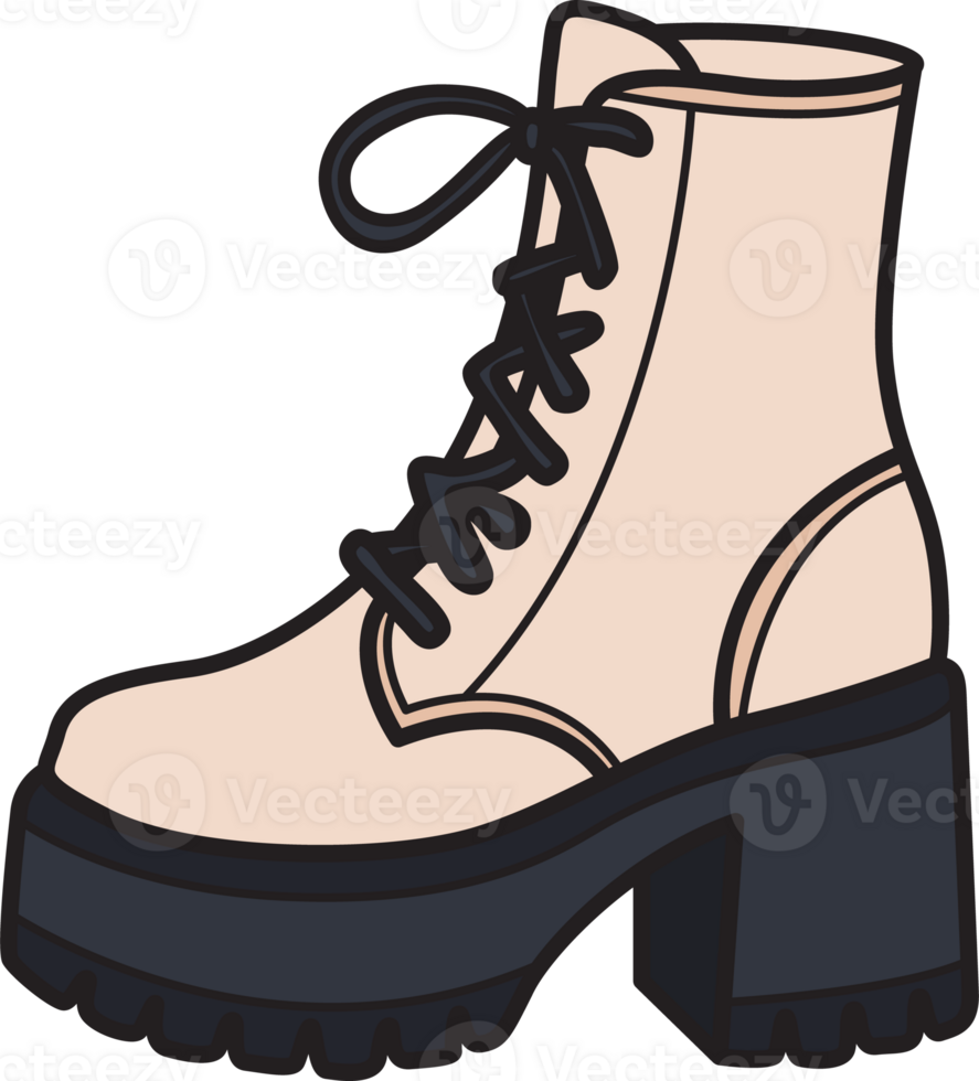 Trendy beige lace-up boot with thick black sole and heel, ideal for modern fashion, footwear designs, and stylish autumn or winter projects. png