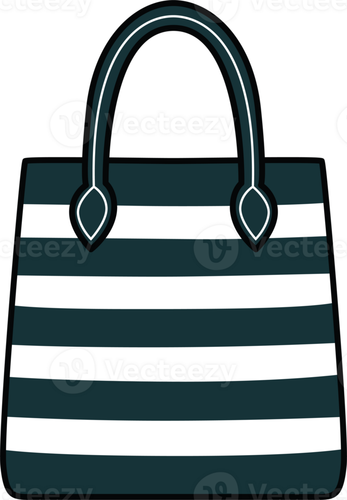 Stylish tote bag with bold dark green and white horizontal stripes, perfect for summer, shopping, travel, or fashion-themed projects and modern accessory designs. png