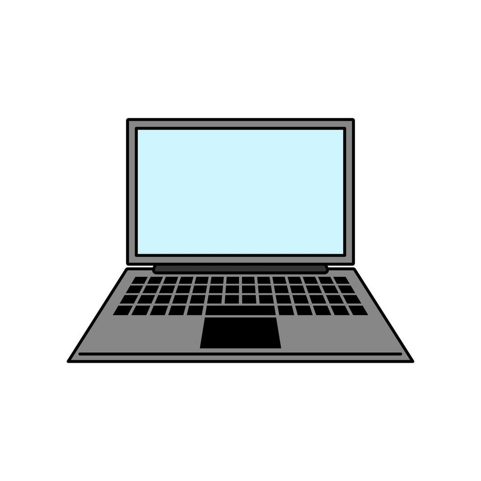 A simple illustration of a laptop with a black keyboard and a light blue screen. The laptop is designed in a minimalist and modern style, suitable for digital and technology content. vector