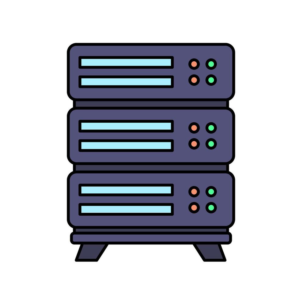 Simple illustration of a server rack. Showing three-tier servers with indicator lights, representing data storage and network infrastructure. Suitable for technology, IT and cloud computing concepts. vector
