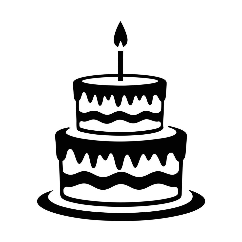 A bold black silhouette of a two layered birthday cake. vector