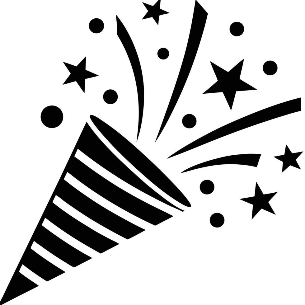 A bold black silhouette of a festive party popper. vector