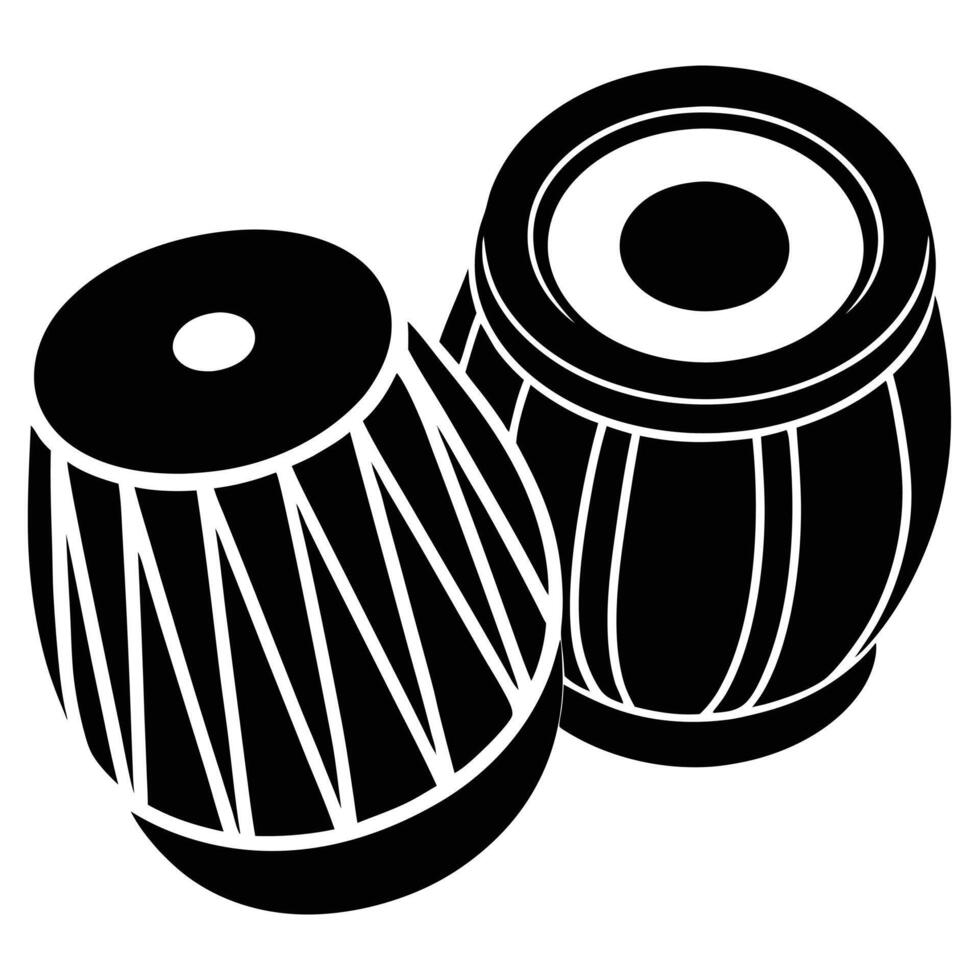 A black tabla percussion instrument silhouette. vector